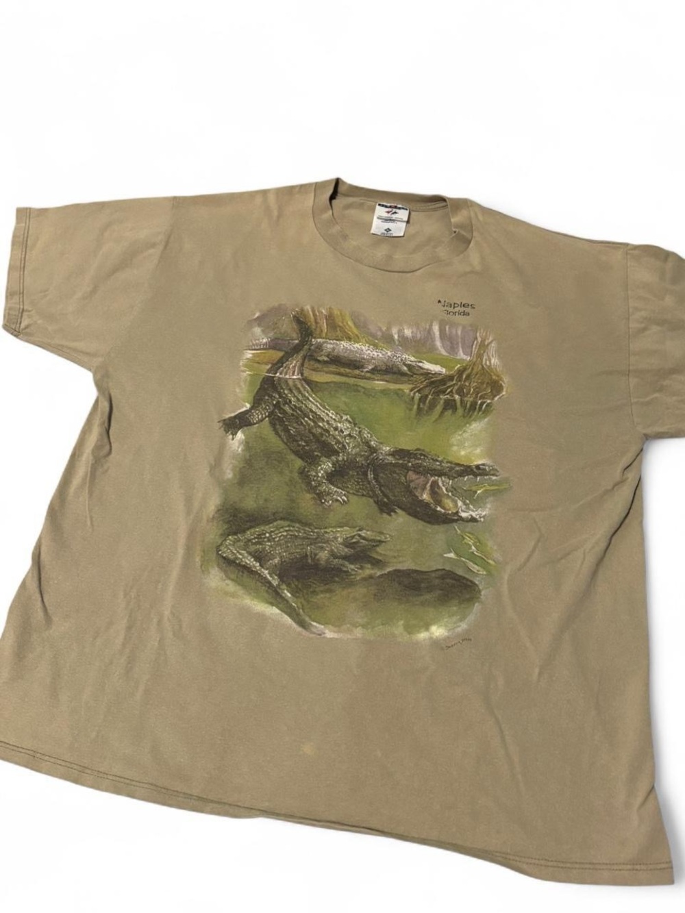Vintage Jerzees Naples Florida Graphic Tee - Tan Alligator Design